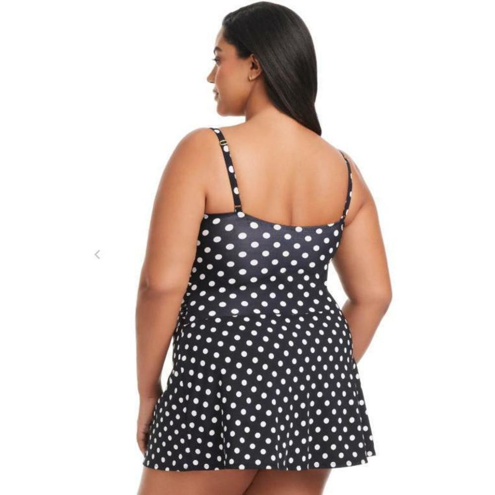 Bleu Rod Beattie Women's Black/White Polka Dot Swim Dress 18W - Picture 2 of 5